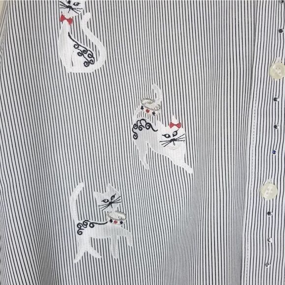Mili Designs Embroidered Cats With Rhinestones Striped Button Up Blouse Size‎ Sm - Picture 6 of 8